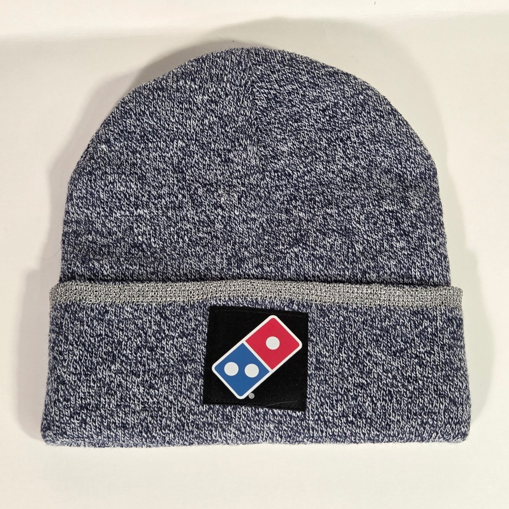 Domino's Pizza Beanie Hat Blue White Marled Reflective Logo Employee Uniform OS